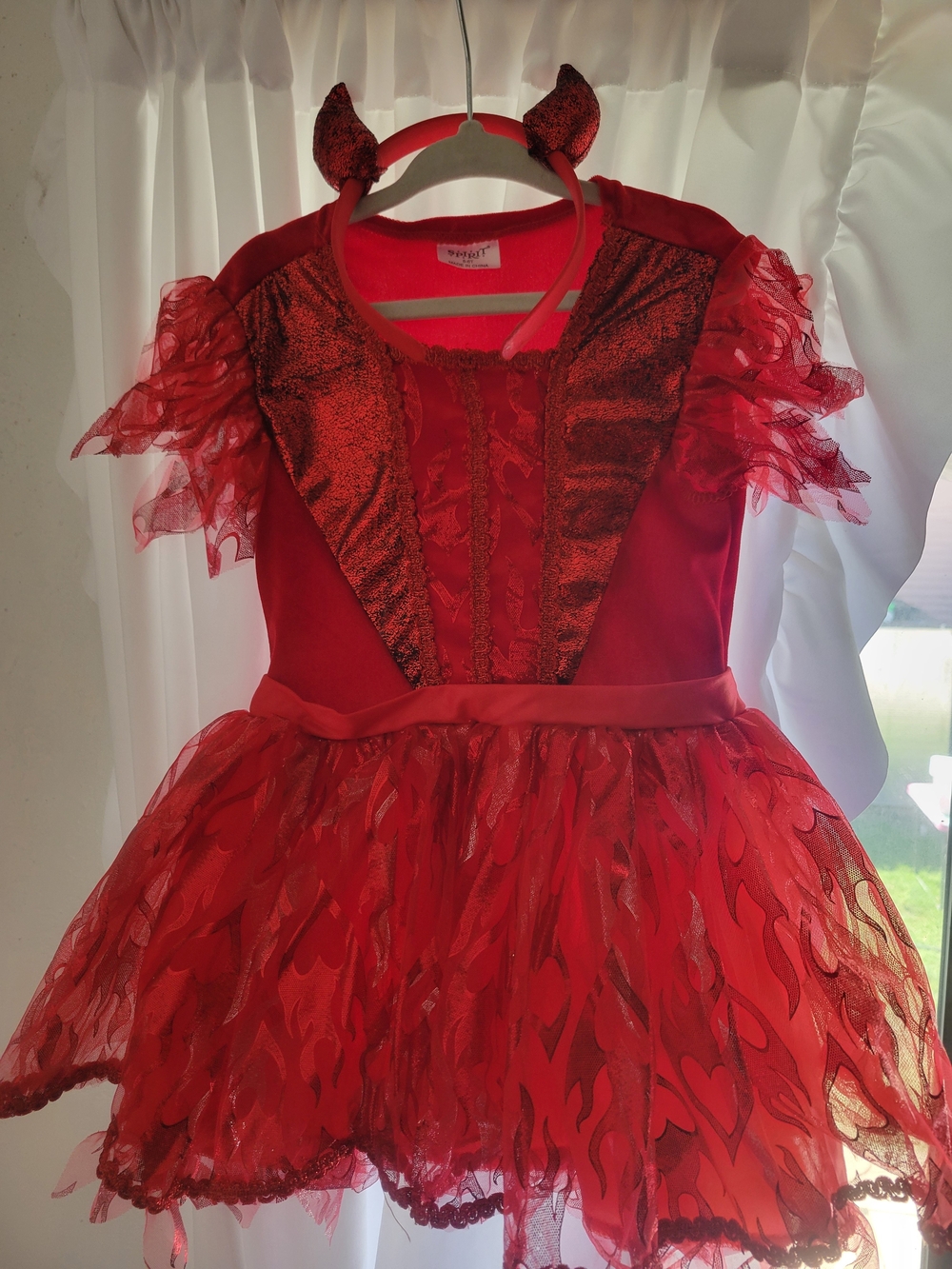Spirit Red Glitter Devil Costume Dress with Horn Headband